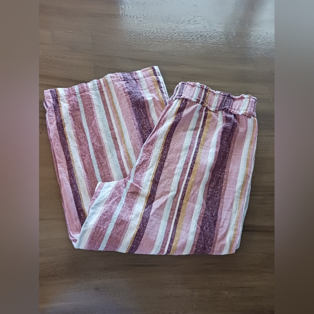 A.n.a. Womens L Striped Wide Leg Linen Blend Pants EUC Lightweight Breathable